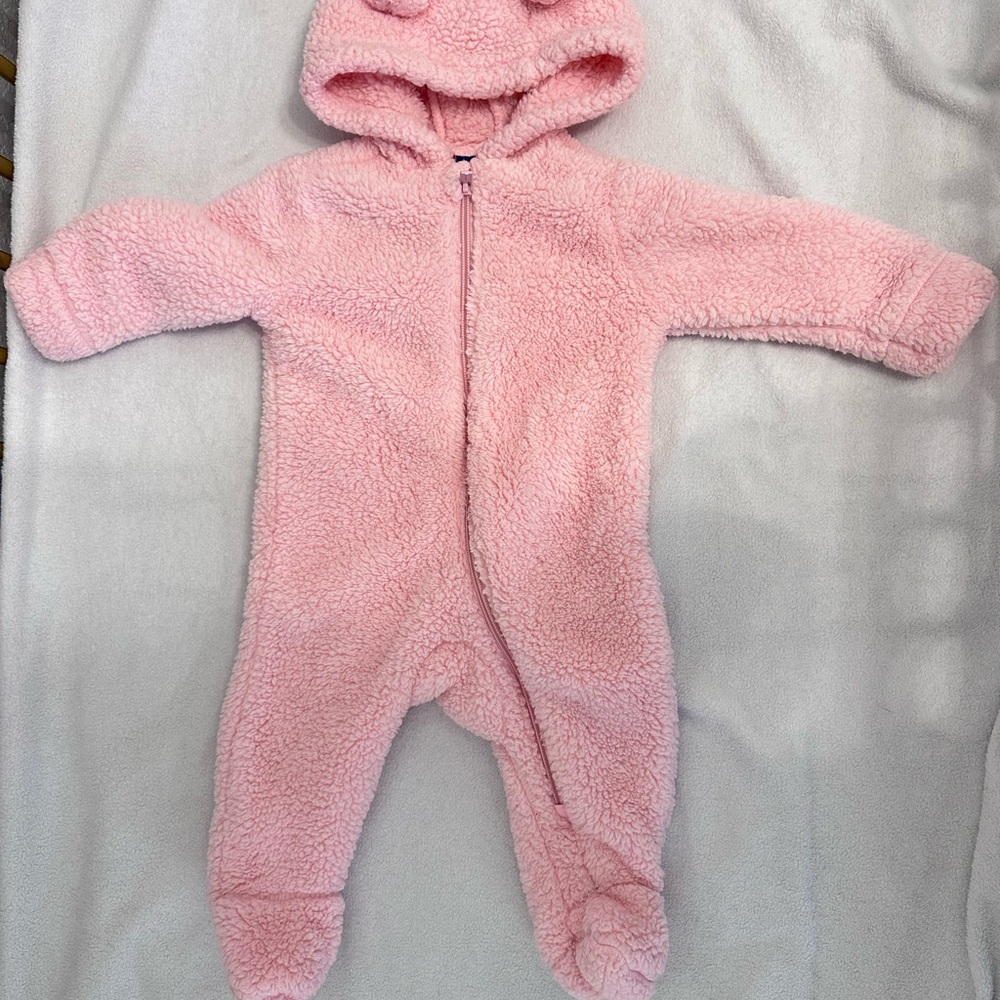 Cozy Pink Fleece Baby One Piece 6-12 Months